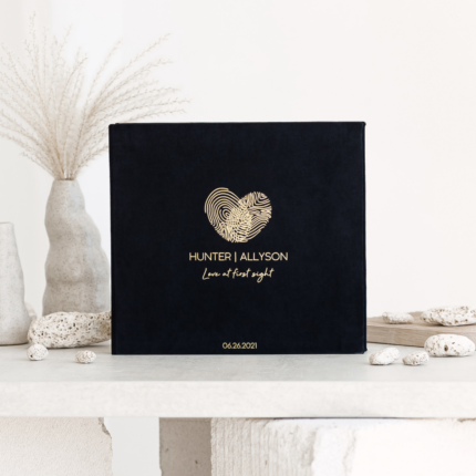 Black wedding photo guest book with foil gold letering