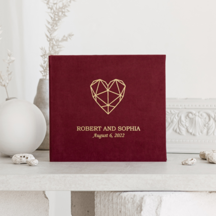 Marsala wedding photo guest book with foil gold letering