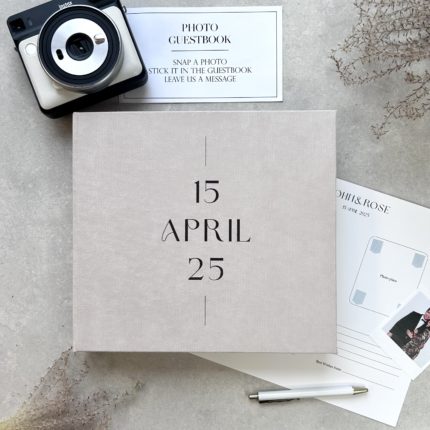 Latte wedding photo guest book with white letering