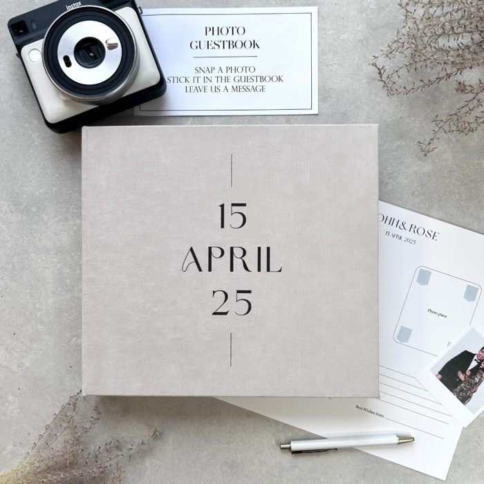 Latte wedding photo guest book with white letering
